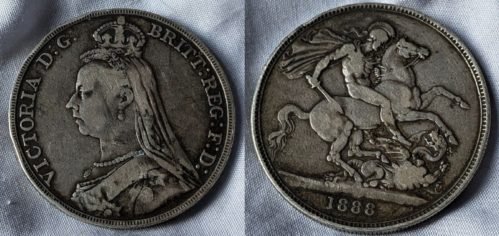 1888 VICTORIA CROWN Solid Silver Antique Coin Old Jack the Ripper London Vintage