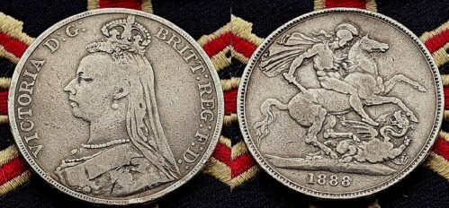 1888 VICTORIAN CROWN Solid Silver Antique Coin Jack the Ripper London Nice Tone