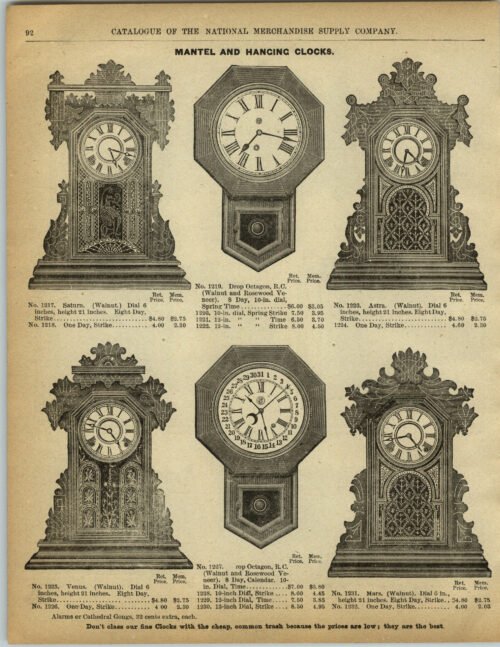 1892 PAPER AD Octagon Calendar 8 Day Hanging Wall Clock Mantel