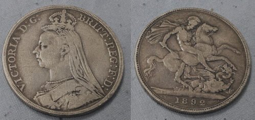 1892 VICTORIA CROWN Solid 0.925 Silver Antique Coin Old Proof Nicely Toned
