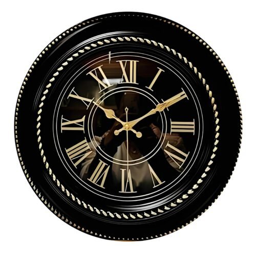 18"H Metallic Gold on Black Roman Numeral Traditional Analog Round Wall Clock