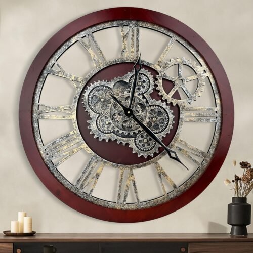 18 Inch Big Moving Gears Farmhouse Vintage Rustic Roman Oversized Wall Clock ...