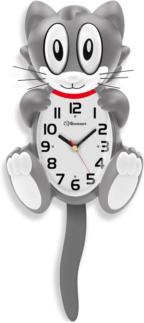18 Inch Large 3D Cat Wall Clock Battery Operated with Moving Eyes and Pendulum T