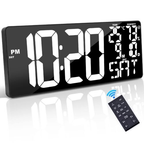 18 Inch Oversized Digital Wall Clock with Remote Control, Auto-Dimming, Tempe...