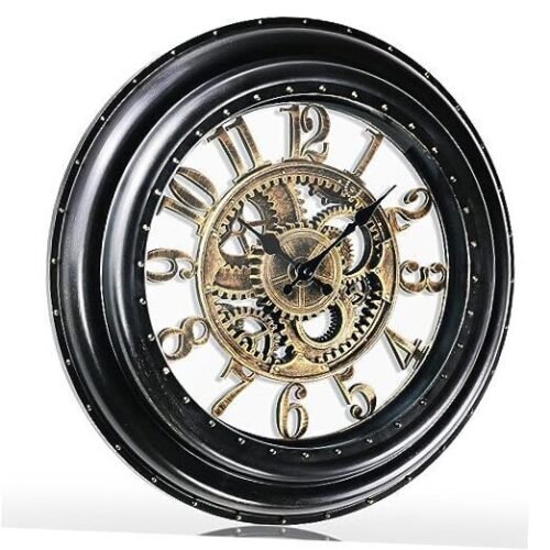 18IN Large Decorative Wall Clock Oversized 3D Steampunk Big Coal Black