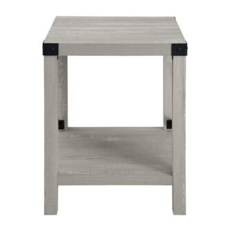 18 in. Stone Grey Square Wood Farmhouse Metal-X End Table with Lower...
