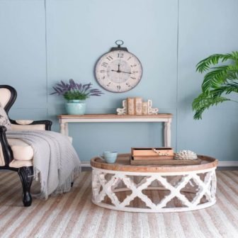 18 in. W x 29 in. H Antique White Oval Wall Clock,...