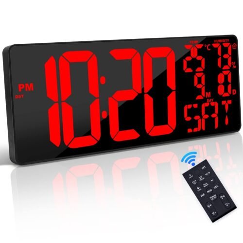 18" Large Digital Wall Clock with Remote Control, Auto-Dimming Digit [Oversized]