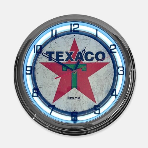 18" Texaco 1936 Logo Metal Sign Designed White Neon Clock - SIGNBOX