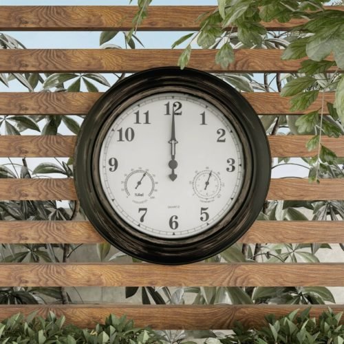 18" Thermometer Humidity Wall Clock Large Metal Antiqued Indoor Outdoor