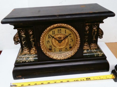 1905 Vintage Antique USA E. INGRAHAM Black Mantel, Mantle Clock, Working Great