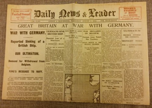 1914 World War I Outbreak Newspaper Vintage II Daily News & Leader Retro Great