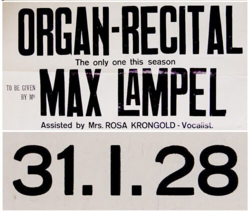 1928 Palestine ORGAN RECITAL Hebrew POSTER Israel CHURCH Bach BUXTEHUDE Jewish