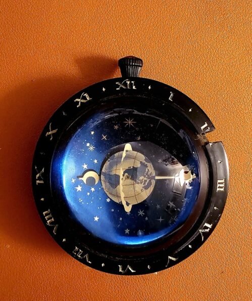 1930'S WESTCLOX CELESTIAL DESK CLOCK STARS MOON EARTH. WORKING, SOLD AS IS