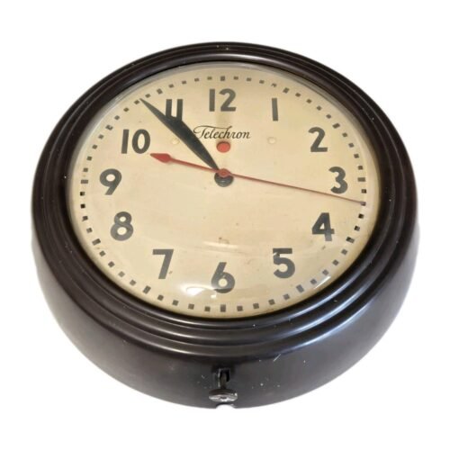 1940's Telechron School Wall Clock 10" Red Dot Vintage Industrial Clock