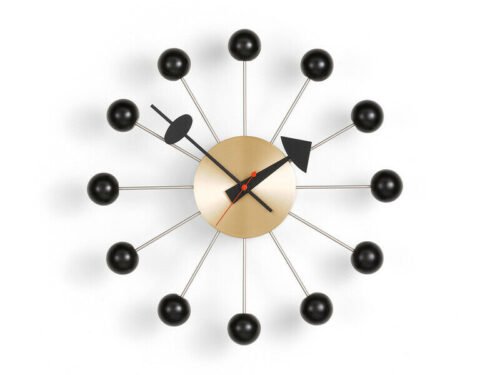 1950's Large Vitra Ball Wall Clock Black And Brushed Brass Metal 18'' inch