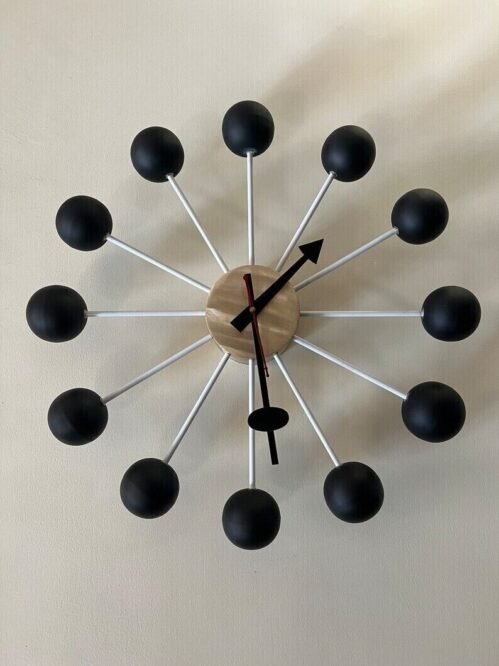1950's Large Vitra Ball Wall Clock Black & Brushed Brass Metal 18'' Modern clock