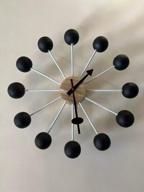 1950's Large Vitra Ball Wall Clock Black & Brushed Brass Metal 24'' Modern clock