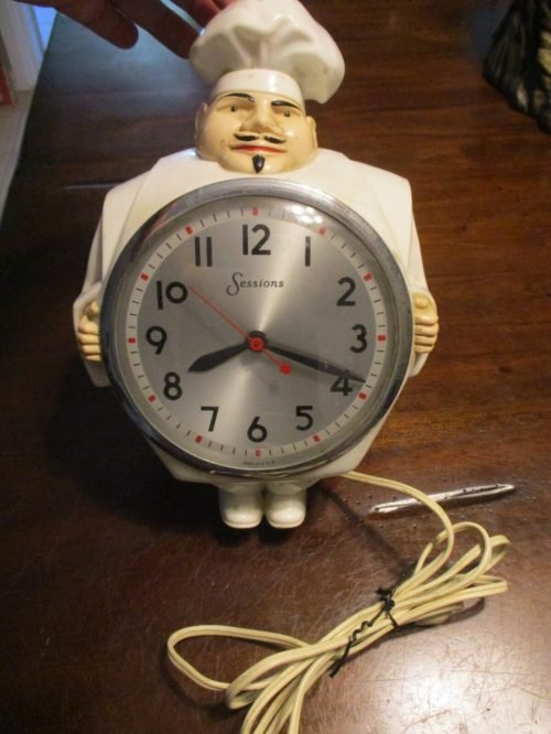 1950'S MCM Sessions Model 1W Original Chef kitchen wall working figural clock
