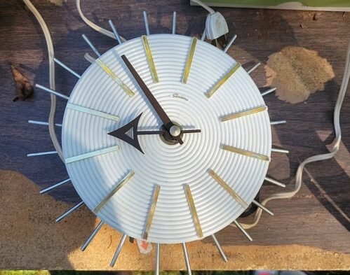 1950's Mid Century Modern Sessions Ray Sunburst Atomic Wall Clock Working