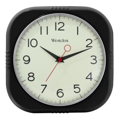 1950's Retro Analog QA Wall Clock, 9.5 inches, Black Model 32042BK