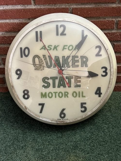 1950's Vintage Ask For Quaker State Motor Oil Illuminated Wall Clock