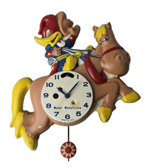 1959 Walter Lantz Productions Woody Woodpecker Wall Clock w/ Pendulum