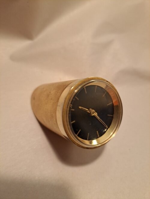 1960s Mid-Century Modern Portescap Style Brass Desk Clock w Swiss Movement