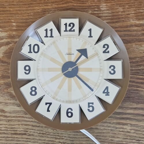 1960s Vintage Sunbeam Electric Lazy Susan Kitchen Wall Clock Sunburst Retro