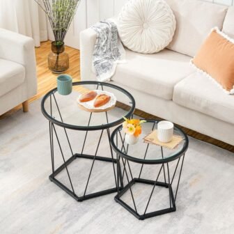 19.7 in. Modern Style Black Round Glass Small Coffee Table Set with...