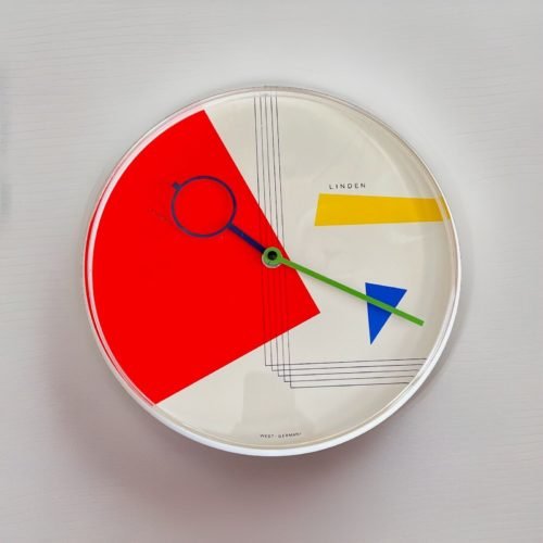 1980s Postmodern Wall Clock by Linden - White with Primary Colors Geometrical