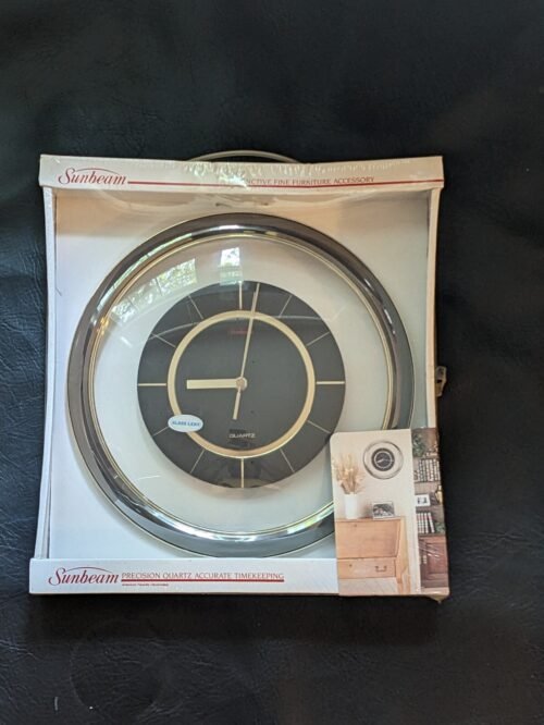 1980 Sunbeam Round Gold Nickel Glass Quartz Analog Wall Clock 882-1744 NEW
