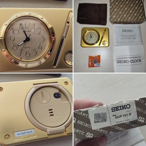1986 Seiko Travel Alarm Clock QUP101G W/ Box Case Manual Analog Dial & New Batt.