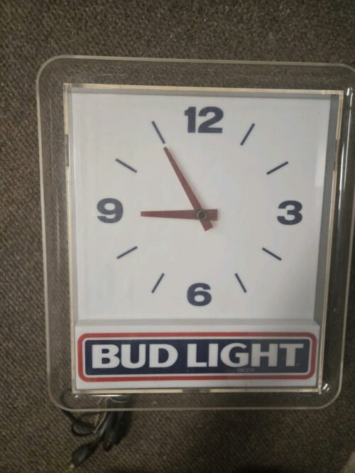1991 BUD LIGHT PRESTIGE BACKBAR CLOCK - Light works! Clock needs knob.
