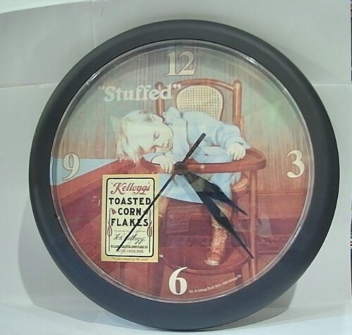 1996 Kellogg's Toasted Corn Flakes wall clock "Stuffed" kid in highchair - works