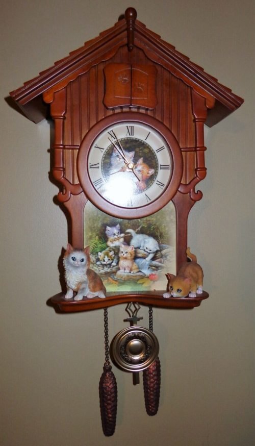 1997 BRADFORD EXCHANGE "PURR-FECT MEMORIES" CAT CUCKOO CLOCK needs repaired