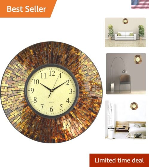 19" Baltic Amber Mosaic Wall Clock with 9.5" Brown Arabic Glass Dial, 4.50" M...