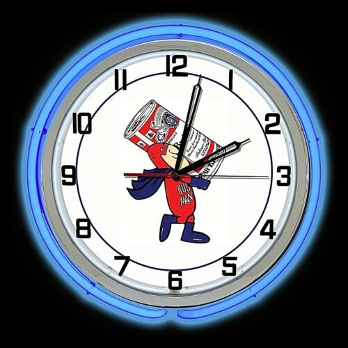 19" Budweiser BUD MAN Beer Sign Double Blue Neon Clock Man Cave Garage Bar