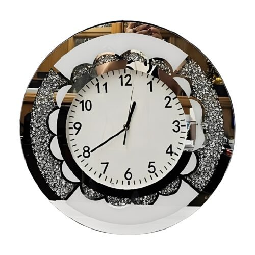 19"H White and Silver Mirrored, Glittery Modern Round Wall Clock