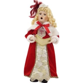 19 in. Christmas Victorian Girl Caroler with Golden Curls, Music and Motion