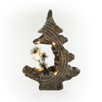 19 in. Tall Christmas Tree Statue with Carved Wood Look and LED...