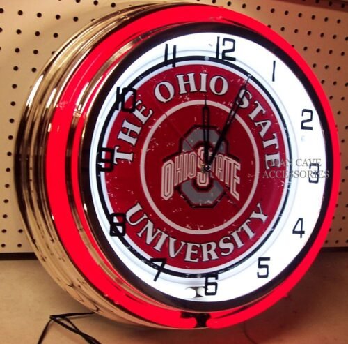 19" OHIO STATE University Buckeyes Sign Double Neon Clock