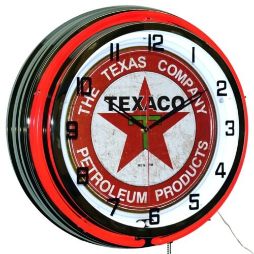 19" TEXACO Petroleum Products Sign Gasoline Motor Oil Red Double Neon Clock
