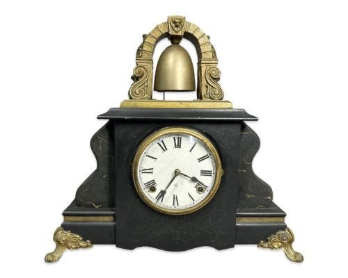 19thC Antique GOTHIC VICTORIAN Era GILBERT Faux Marble & BRASS BELL Alarm CLOCK