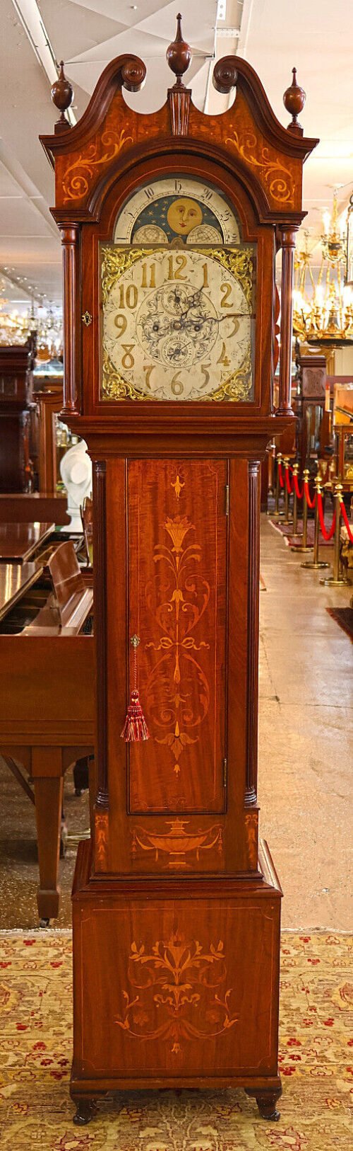 19th Century Winterhalder & Hofmeier Inlaid Mahogany Tall Case Grandfather Clock