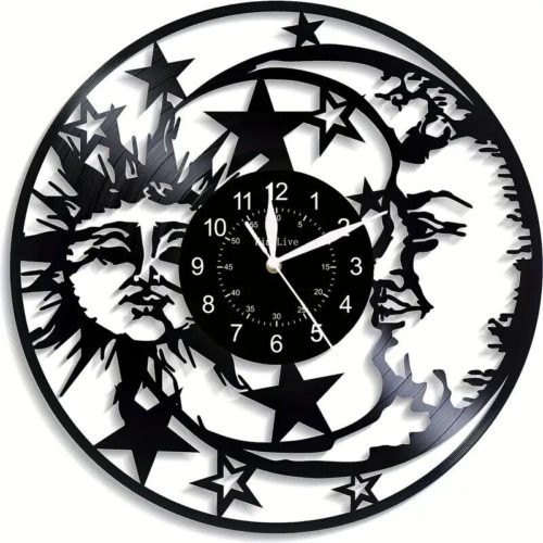1 pc Astrology Wall Clock, Retro Vinyl Retro Wall Clock, Sun & Moon Art 12"