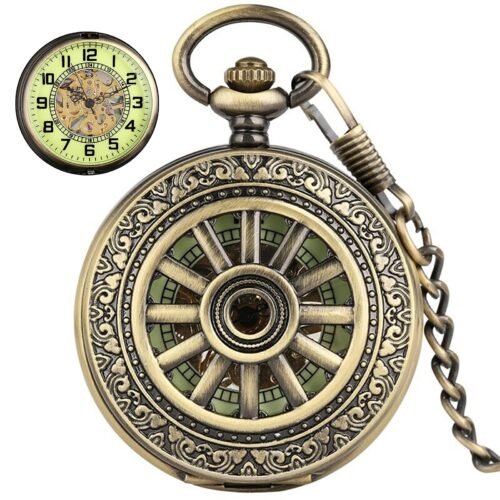 1 PC Vintage Mechanical Skeleton Roman Numeral Double Half Hunter Pocket Watch