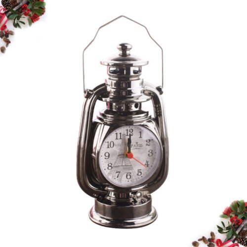 1PC Vintage Oil Lamp Alarm Clock Plastic Table Clock Desktop Craft Ornament