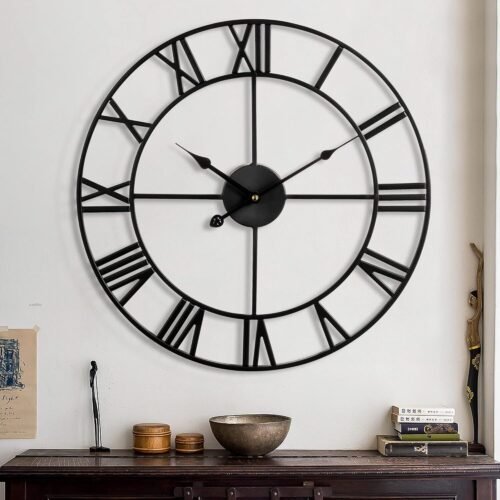 1st owned Large Wall Clock, Metal Retro Roman Numeral Clock, Modern Round Silent