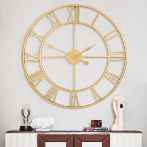 1St Owned Large Wall Clock Metal Retro Roman Numeral Clock, Modern round Wall Cl